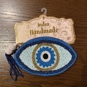 Beaded Eye Travel Bag Charm - Blue and Gold